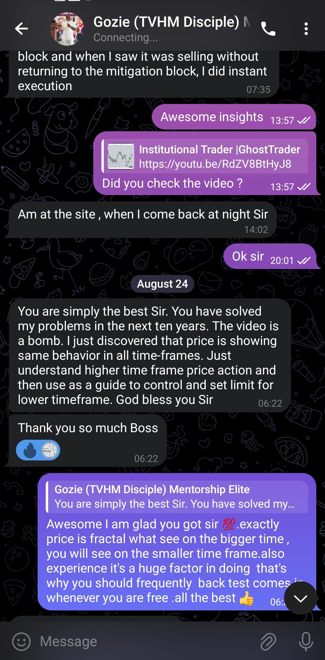Gozie O. — Telegram testimonial (click to enlarge)